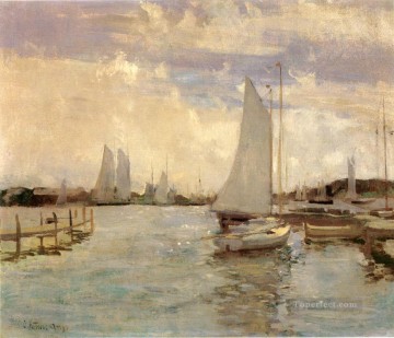 ジョン・ヘンリー・トワクトマン Painting - グロスター港の印象派の海景 ジョン・ヘンリー・トワクトマン